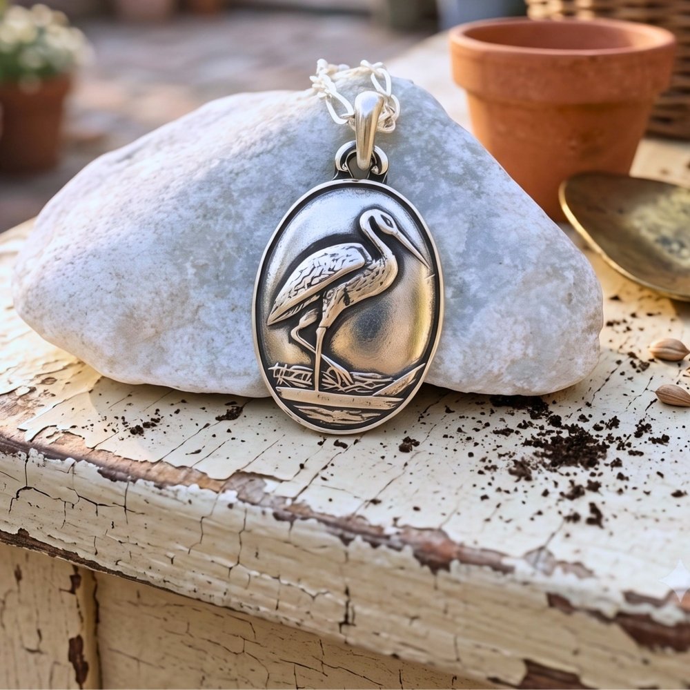 Sandhill Crane Silver Pendant Necklace -