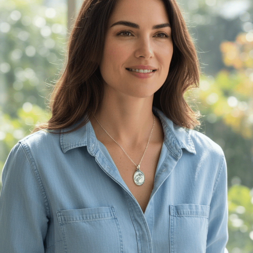 Sandhill Crane Silver Pendant Necklace - 