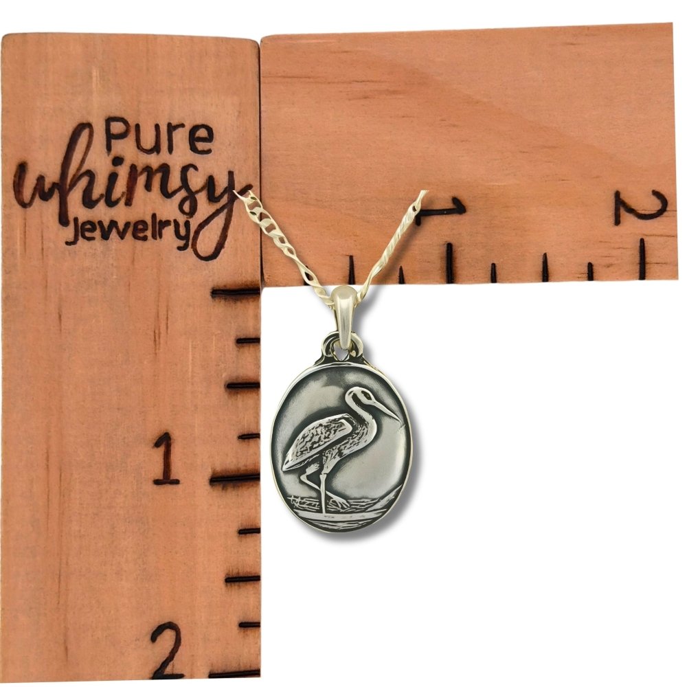 Sandhill Crane Silver Pendant Necklace -