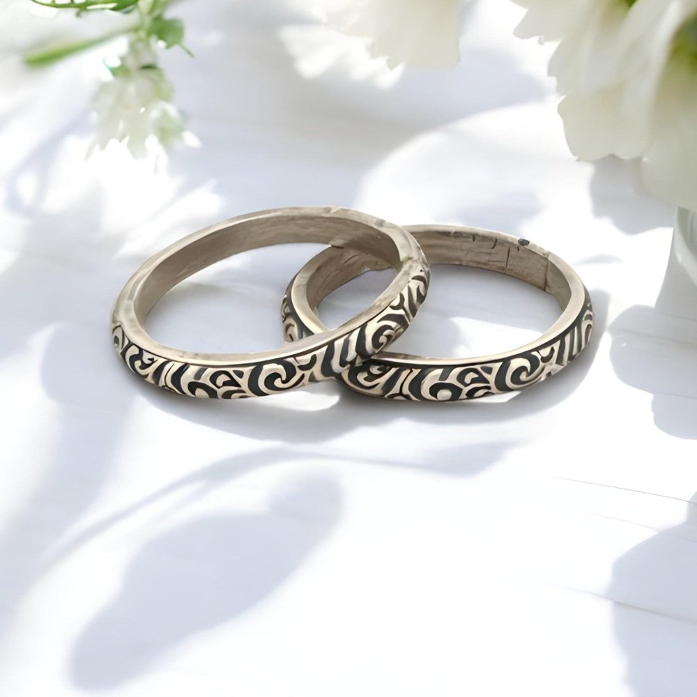 Scroll Work Silver Band Stacking Ring - 