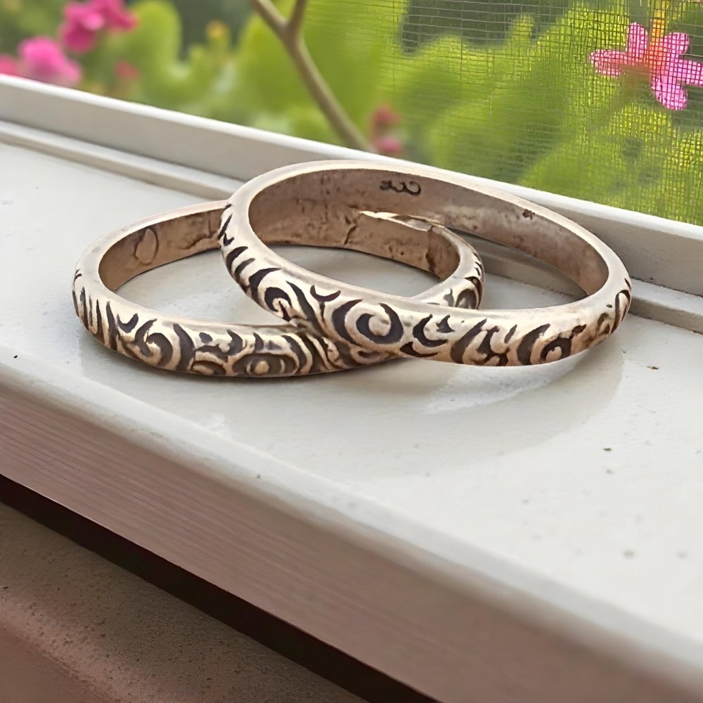 Scroll Work Silver Band Stacking Ring - 