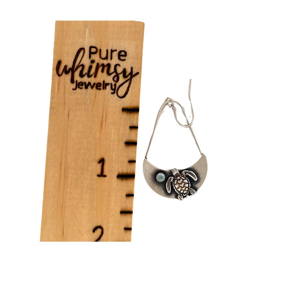 Sea Turtle Aquamarine Silver Earrings - 