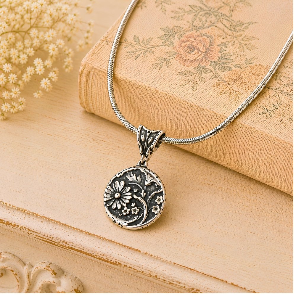 Silver Daisy Necklace – Handcrafted Agate Gemstone Boho Jewelry - 