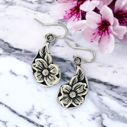 Silver Dogwood Flower Earrings -