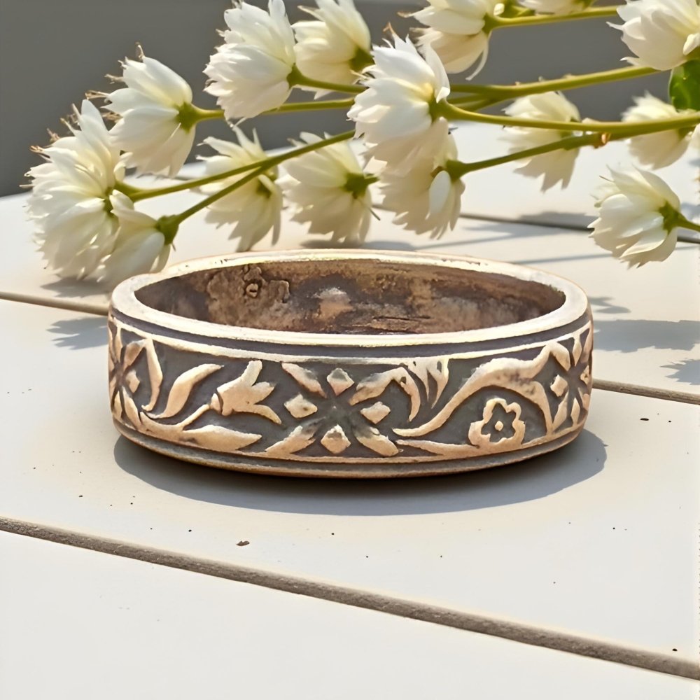Silver Floral Vine Band Ring - 
