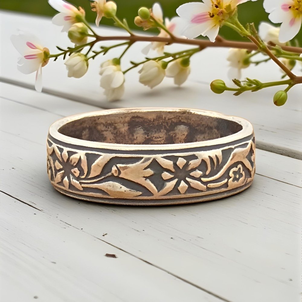 Silver Floral Vine Band Ring - 