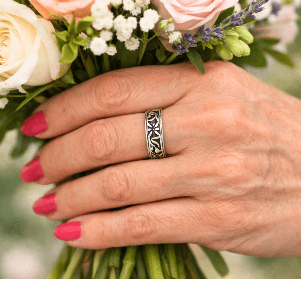 Silver Floral Vine Band Ring - 