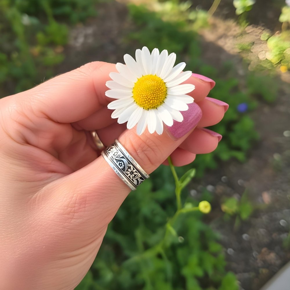 Silver Floral Vine Band Ring - 
