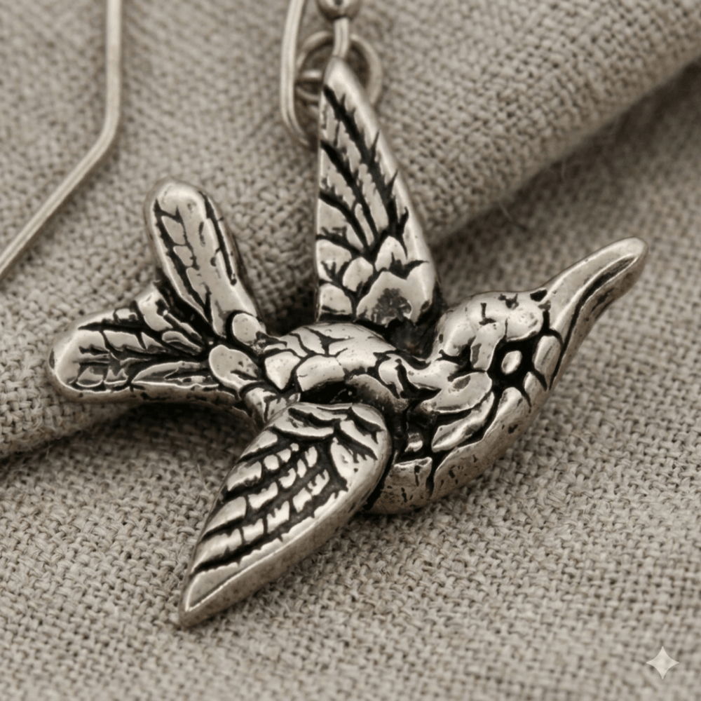 Silver Hummingbird Earrings – Vintage Dangle Design Bird Lover Gift - 