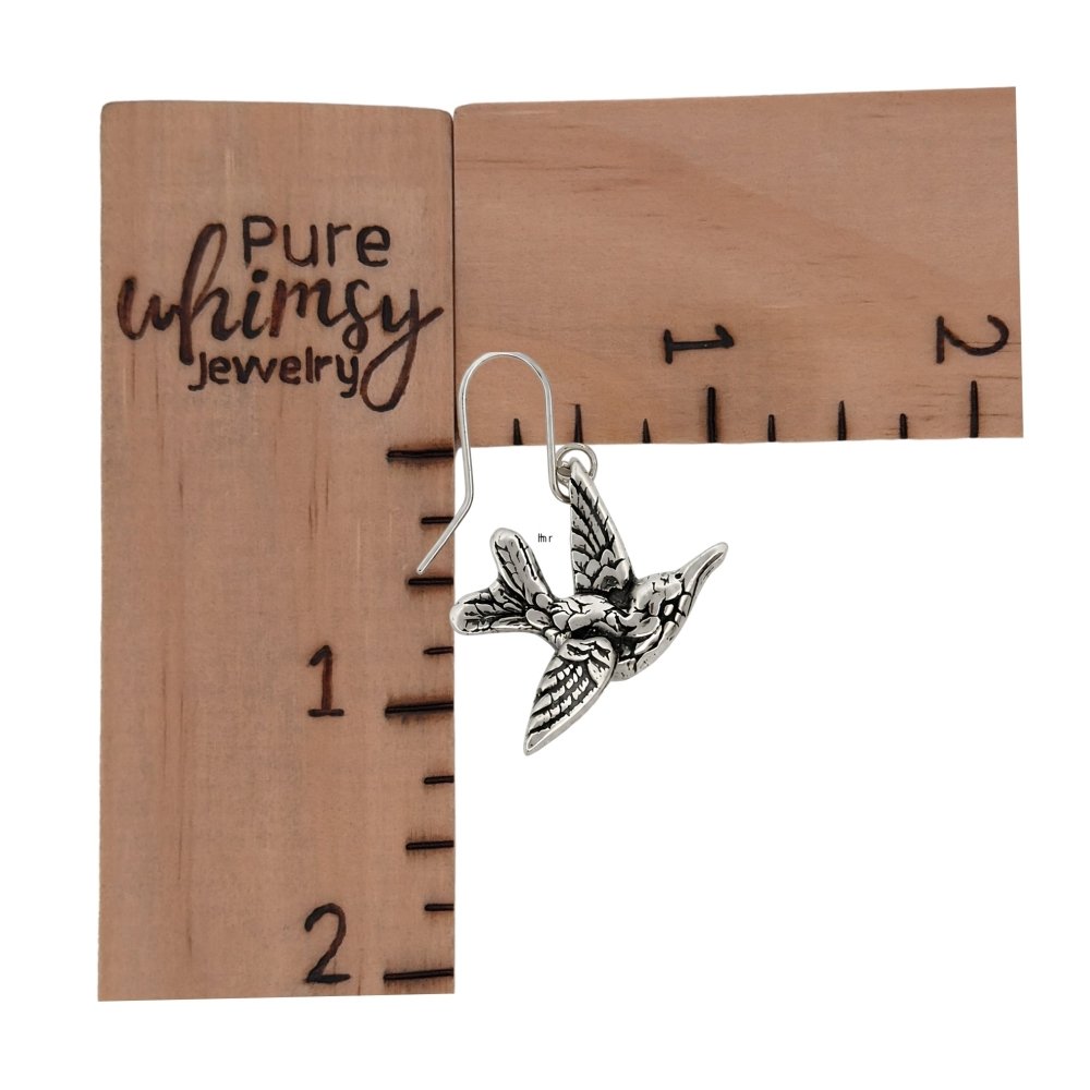 Silver Hummingbird Earrings – Vintage Dangle Design Bird Lover Gift - 