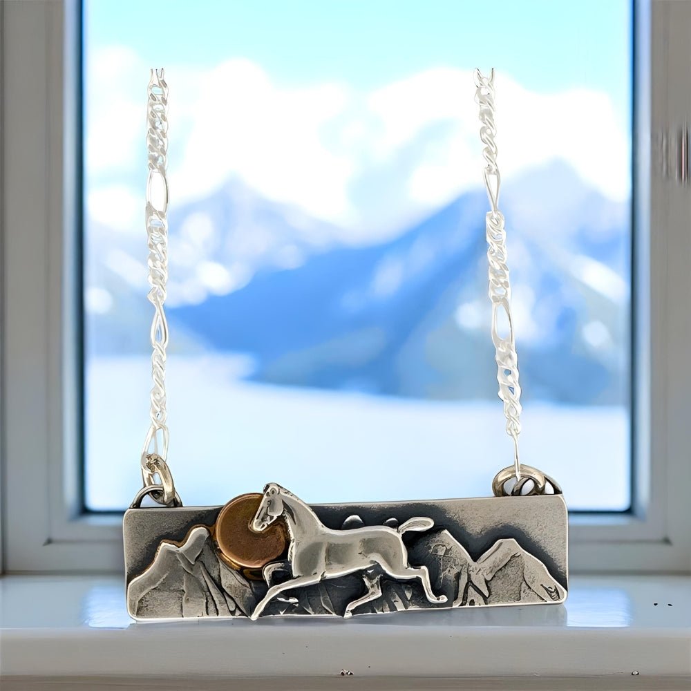 Silver Mountain Moonlight Horse Necklace - 