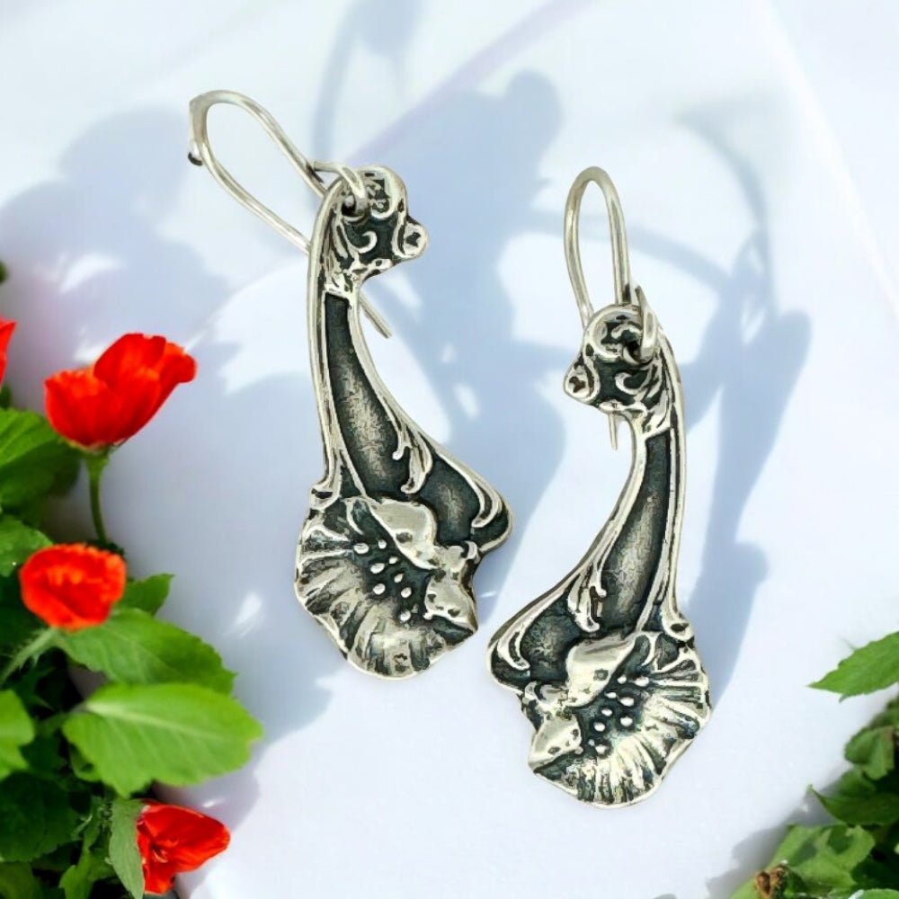 Silver Poppy Flower Earrings - 