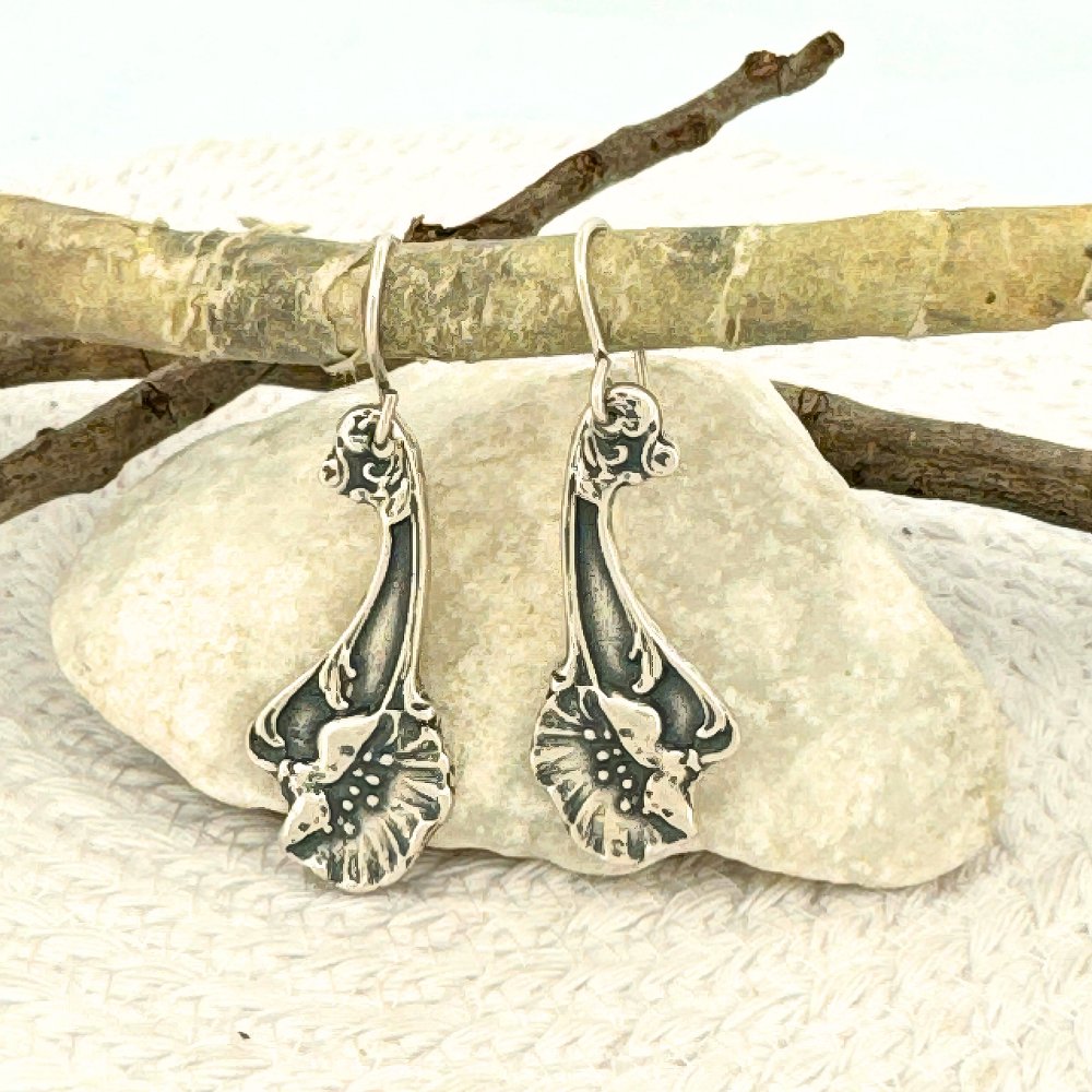 Silver Poppy Flower Earrings - 