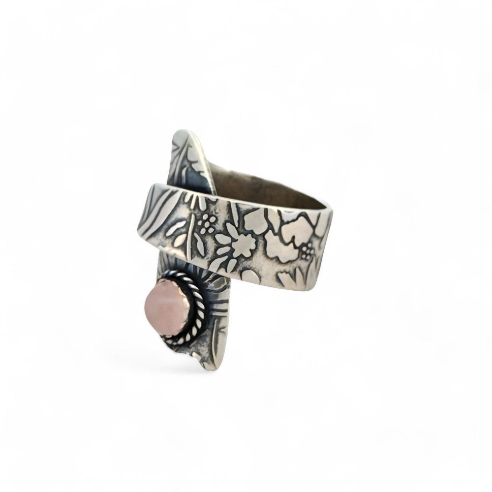 Silver Rose Quartz Adjustable Wrap Ring - 