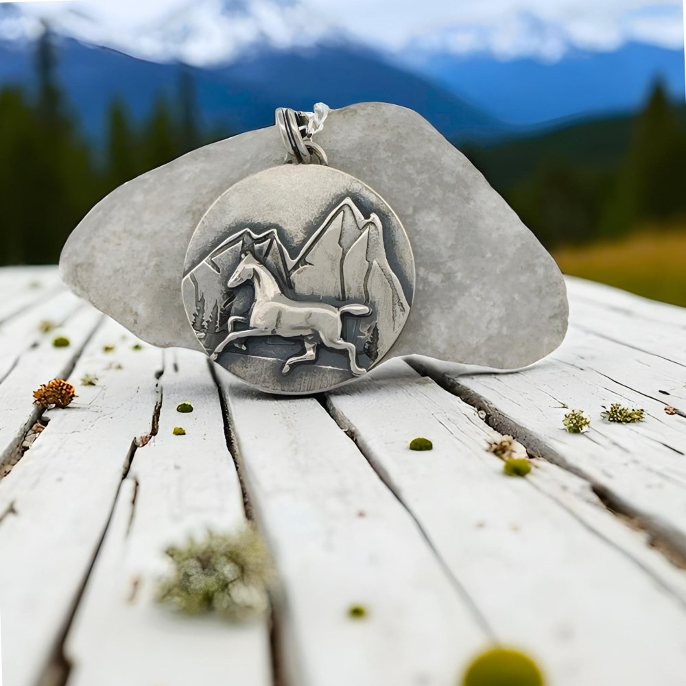 Silver Spirit Horse Mountain Pendant Necklace - 