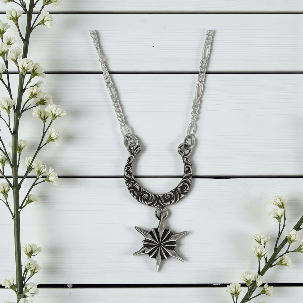 Silver Starlit Crescent Moon Necklace - 