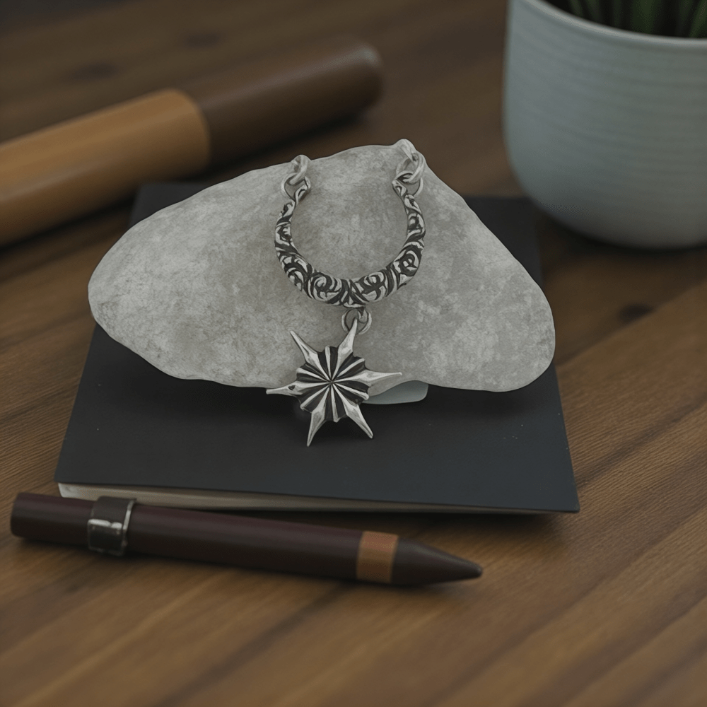 Silver Starlit Crescent Moon Necklace - 