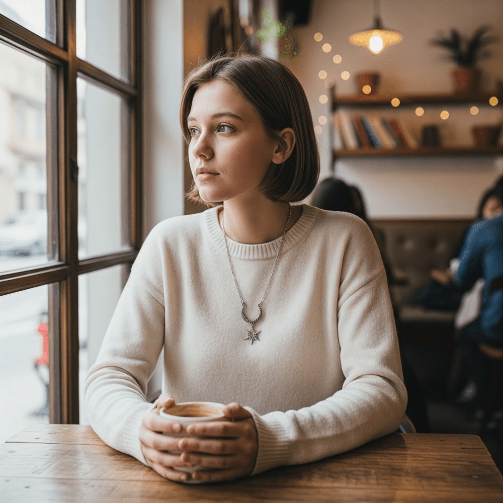 Silver Starlit Crescent Moon Necklace - 