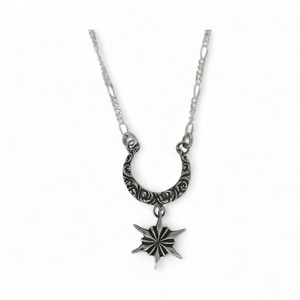 Silver Starlit Crescent Moon Necklace - 