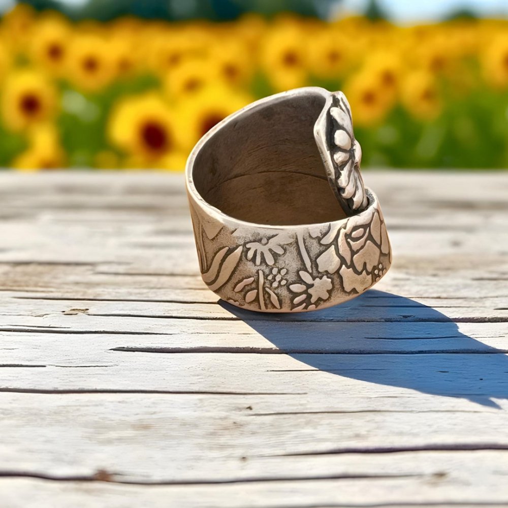 Silver Sunflower Adjustable Wrap Ring - 