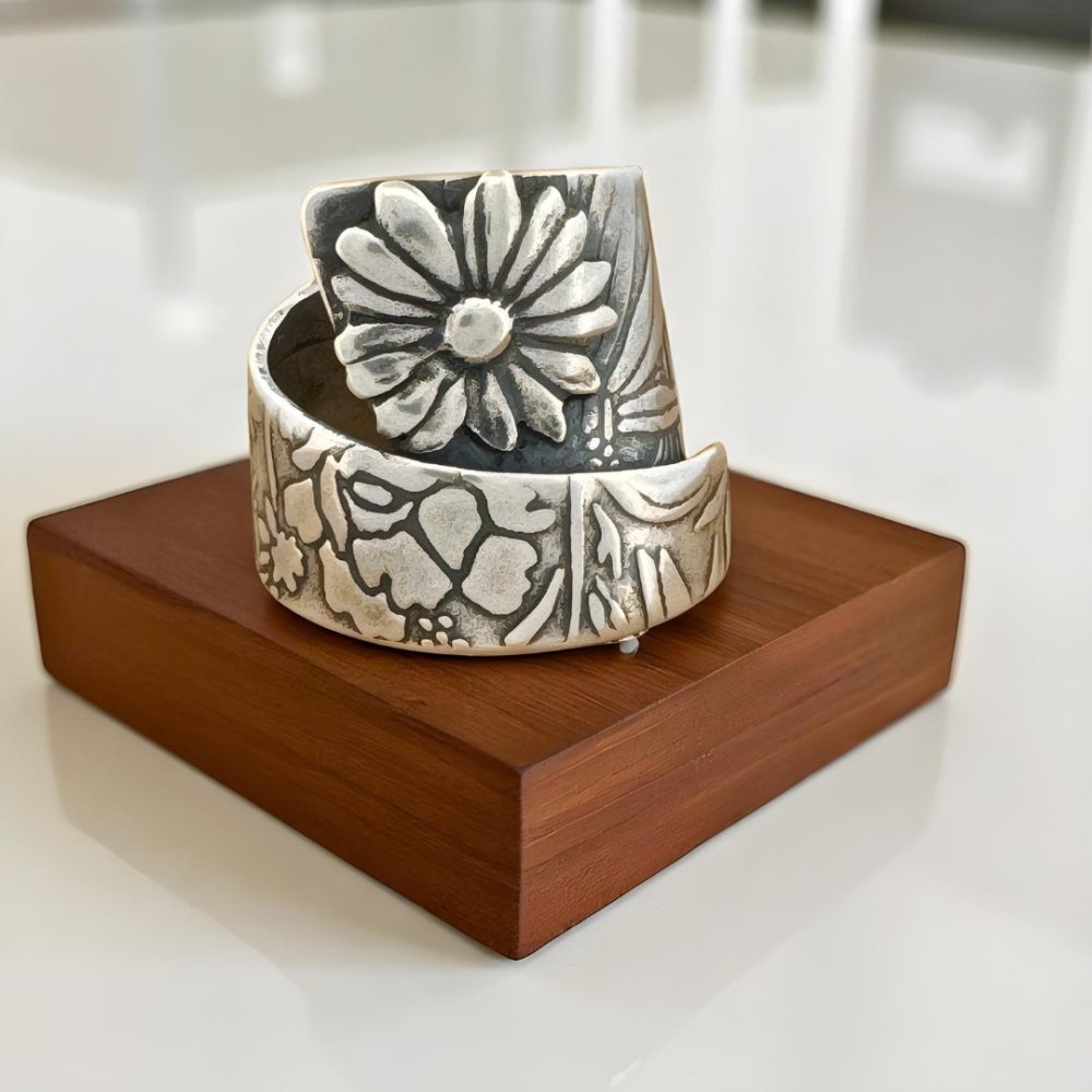 Silver Sunflower Adjustable Wrap Ring - 
