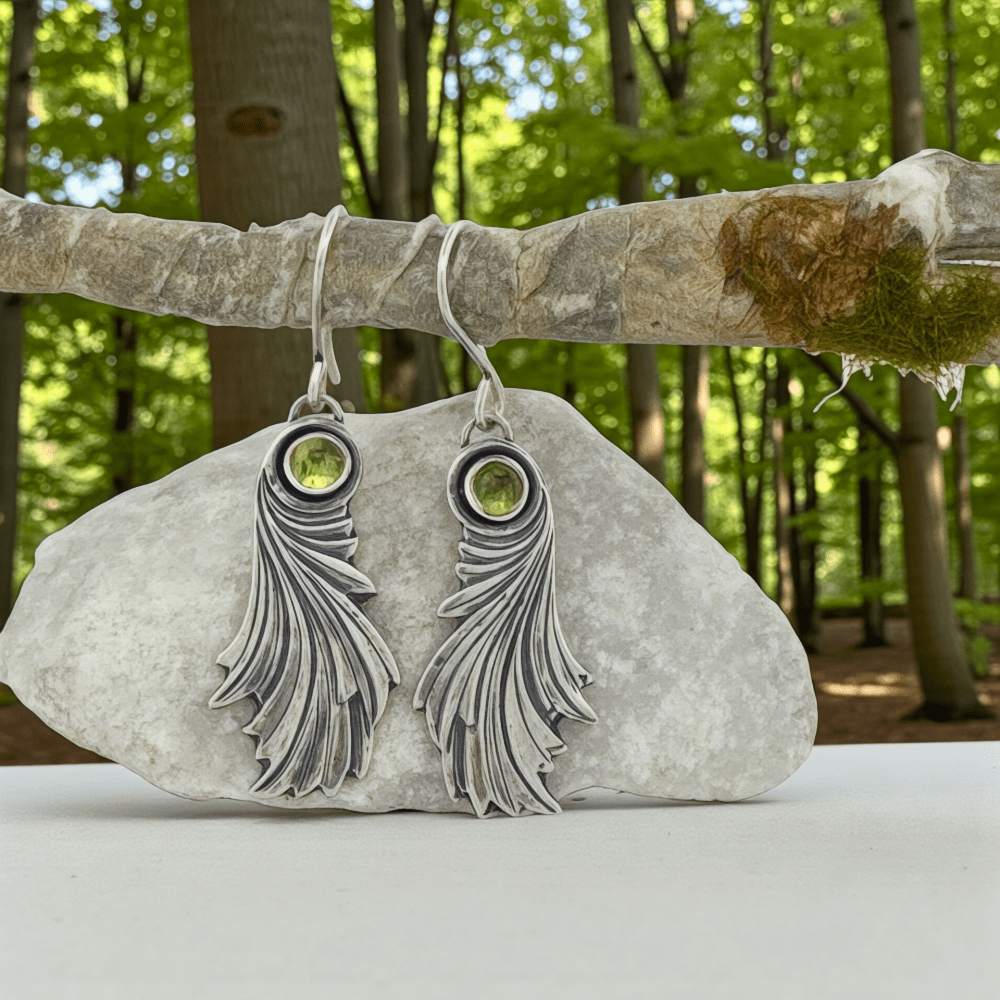 Silver Windblown Leaf Earrings - 