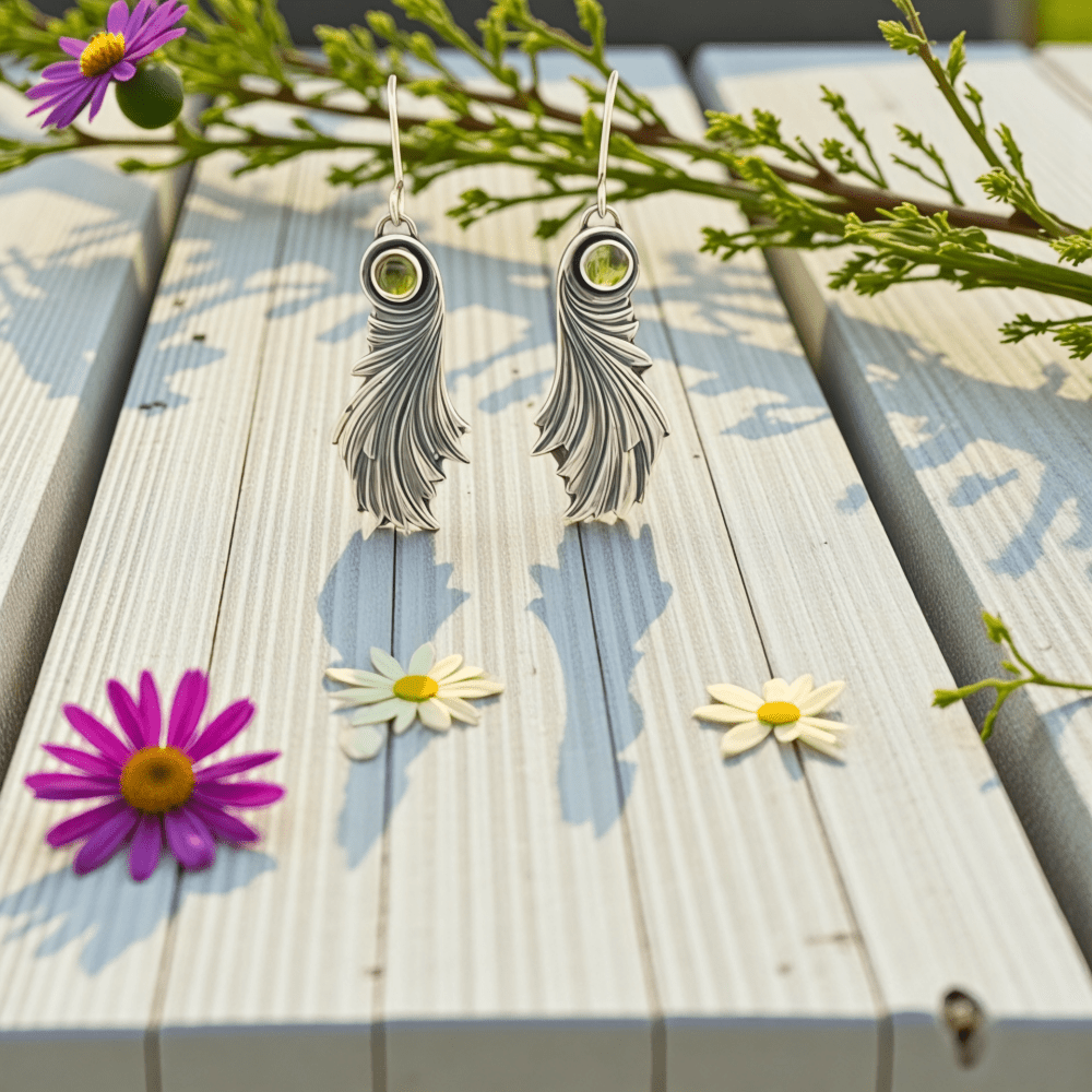 Silver Windblown Leaf Earrings - 