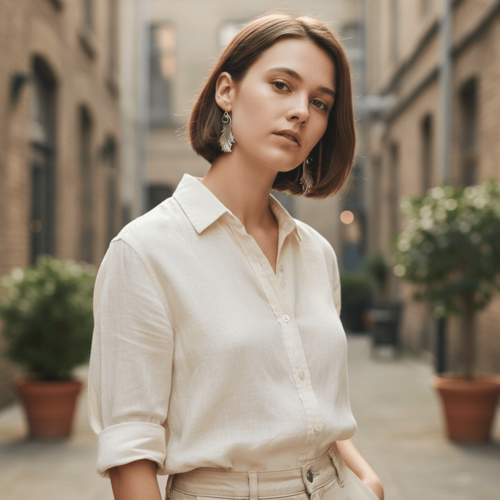 Silver Windblown Leaf Earrings - 