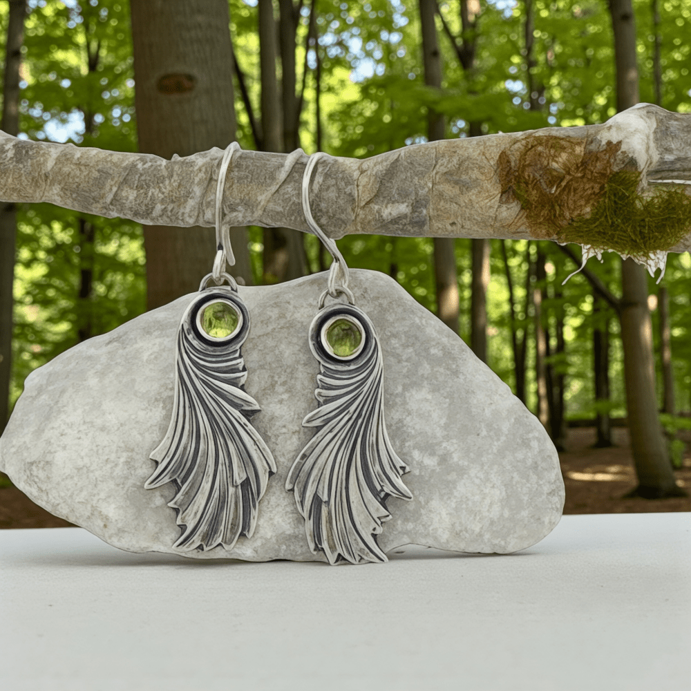 Silver Windblown Leaf Earrings - 