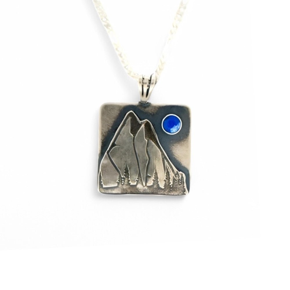 Soaring Mountains Silver Pendant with lapis moon Necklace - 