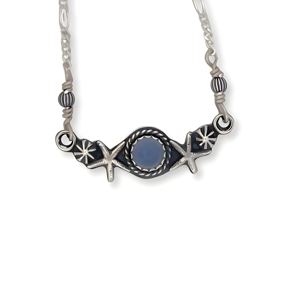 Starfish Chalcedony Silver Bar Necklace - 