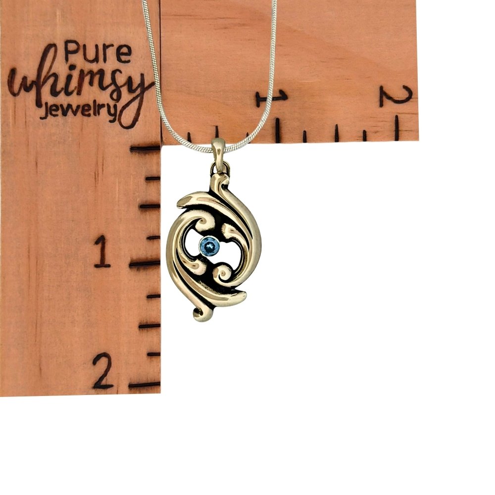 Swirling Ocean Waves Aquamarine Silver Pendant Necklace -