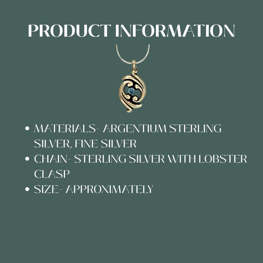 Swirling Ocean Waves Aquamarine Silver Pendant Necklace -