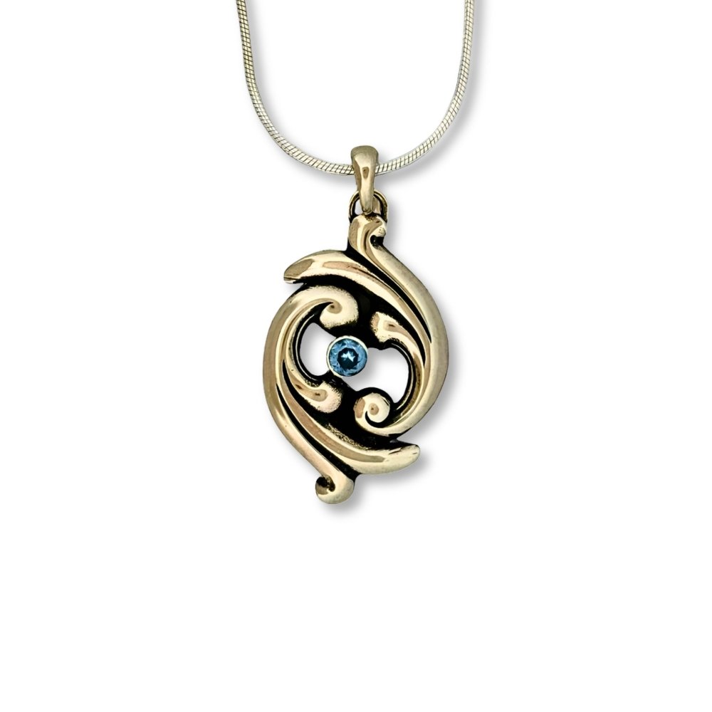 Swirling Ocean Waves Aquamarine Silver Pendant Necklace -