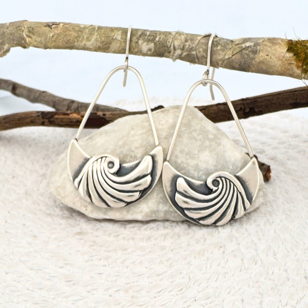 Swirling Ocean Waves Silver Earrings - 