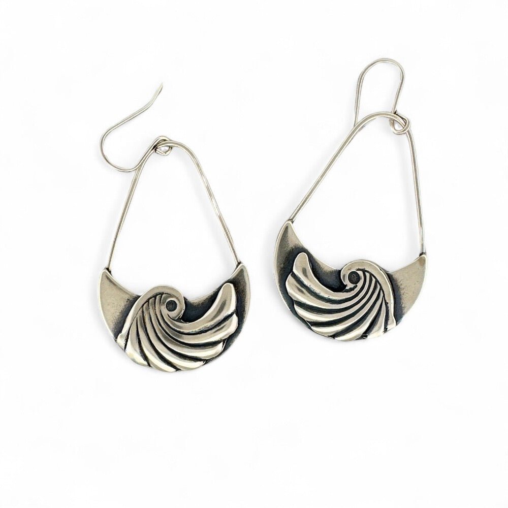 Swirling Ocean Waves Silver Earrings - 