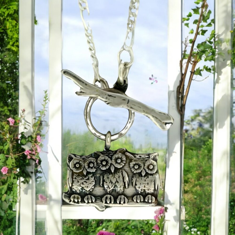 Three Owl Silver Toggle Necklace - 