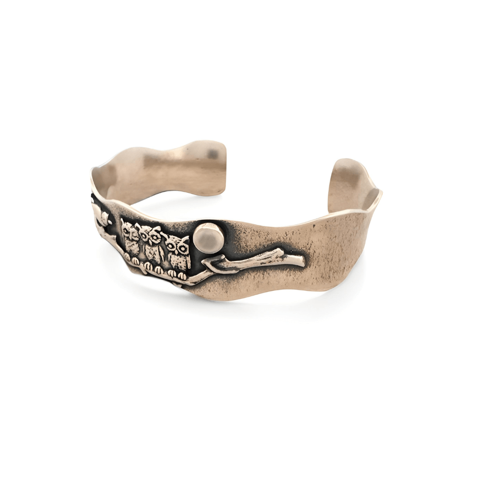 Three Wise Owls Silver Cuff Bracelet - 