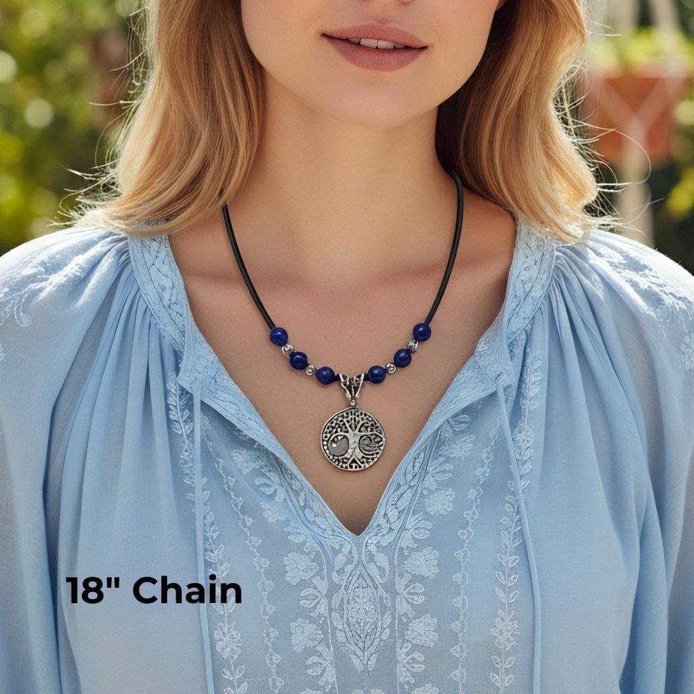 Tree of Life Necklace – Boho Lapis Lazuli Sterling Silver - 