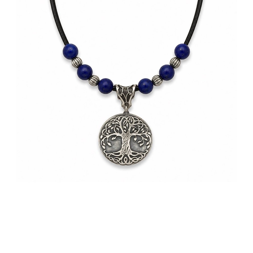 Tree of Life Necklace – Boho Lapis Lazuli Sterling Silver - 