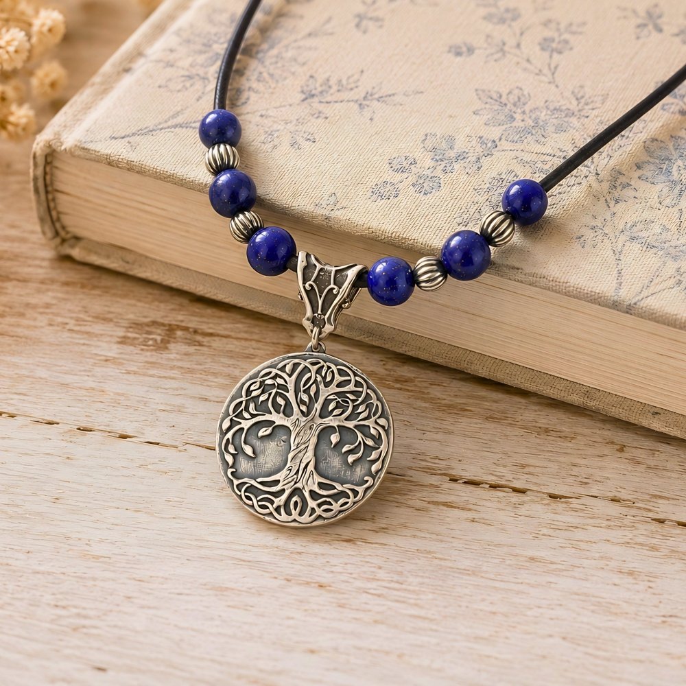 Tree of Life Necklace – Boho Lapis Lazuli Sterling Silver - 