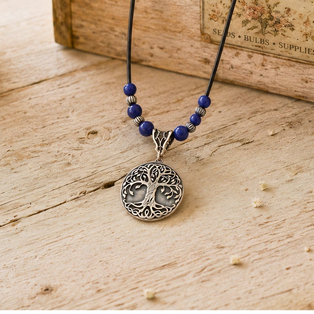 Tree of Life Necklace – Boho Lapis Lazuli Sterling Silver - 