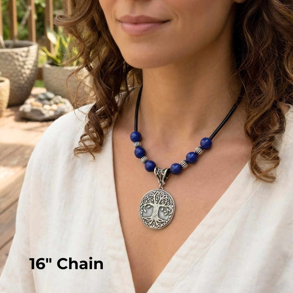 Tree of Life Necklace – Boho Lapis Lazuli Sterling Silver - 