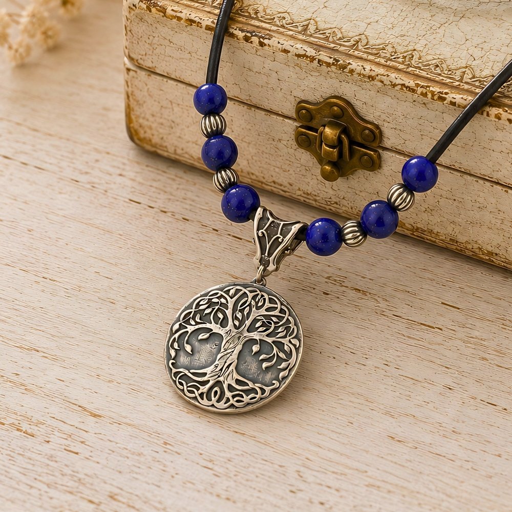 Tree of Life Necklace – Boho Lapis Lazuli Sterling Silver - 
