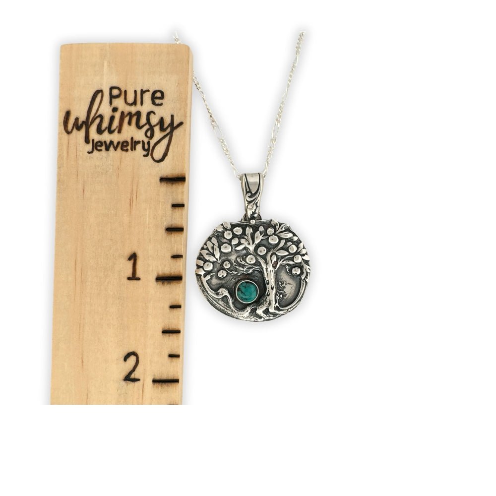 Tree of Life Turquoise Silver Pendant Necklace - 
