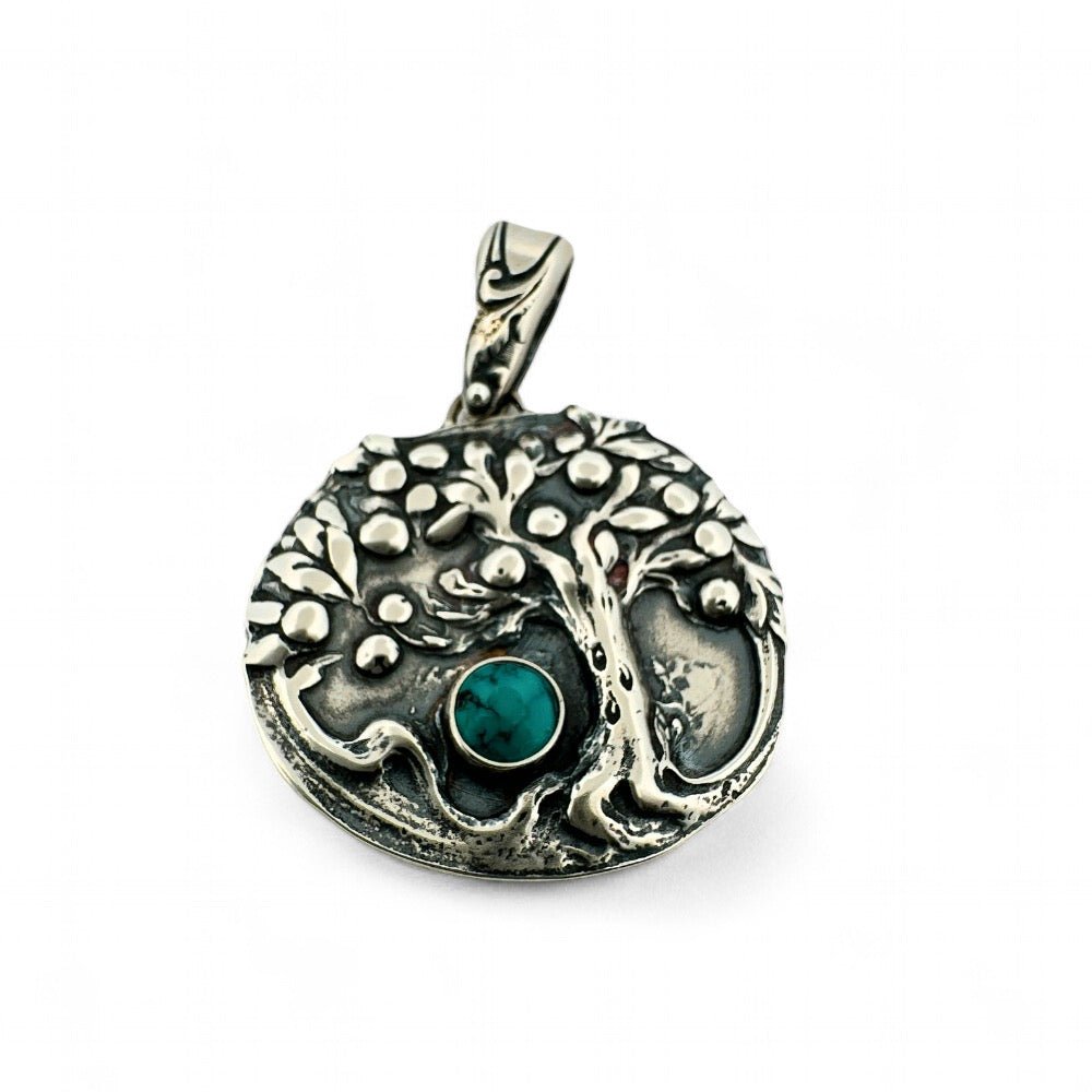 Tree of Life Turquoise Silver Pendant Necklace - 