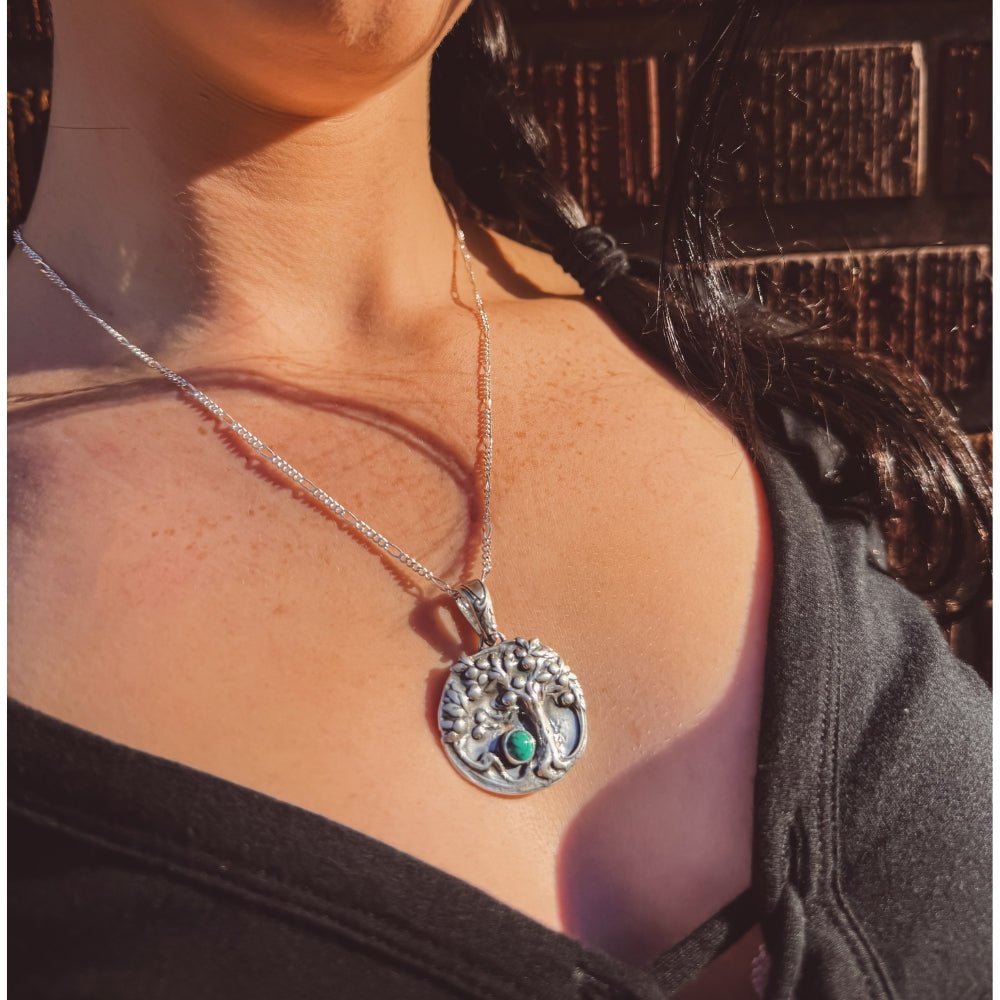 Tree of Life Turquoise Silver Pendant Necklace - 