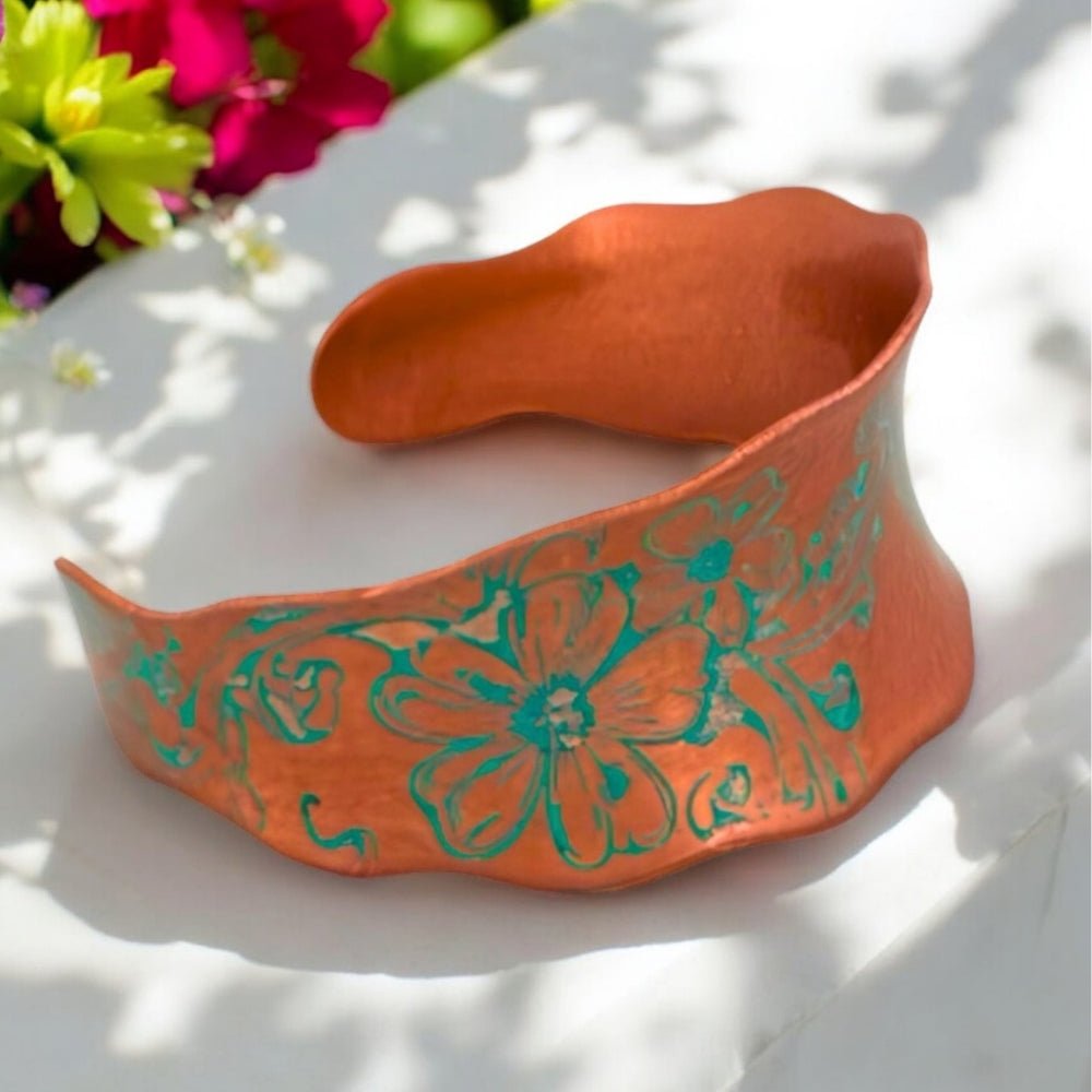 Wandering Flowers Copper Cuff Bracelet - 