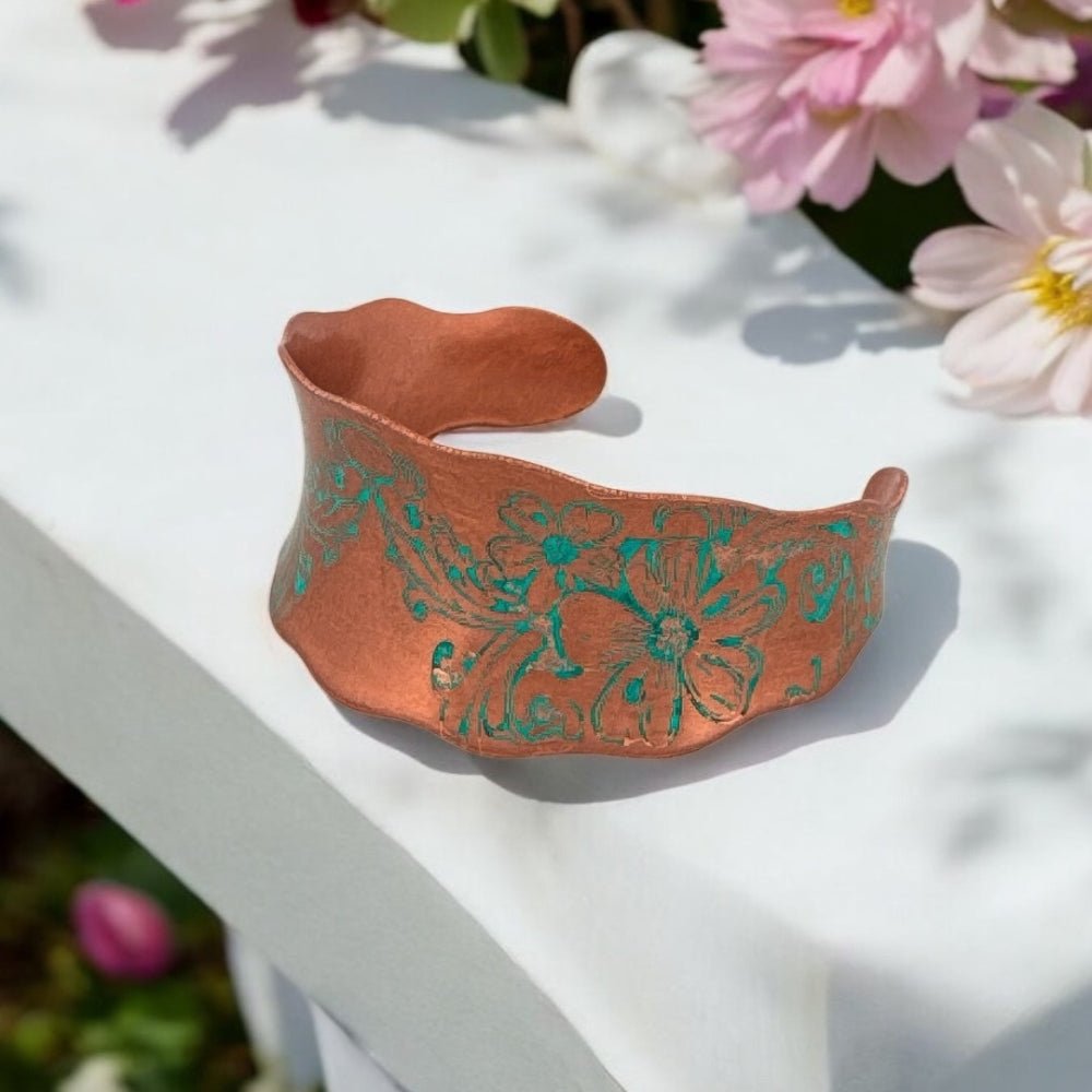 Wandering Flowers Copper Cuff Bracelet - 