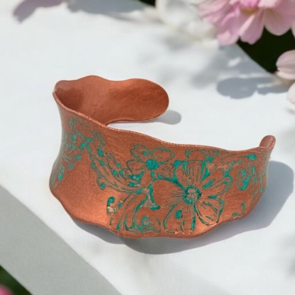 Wandering Flowers Copper Cuff Bracelet - 